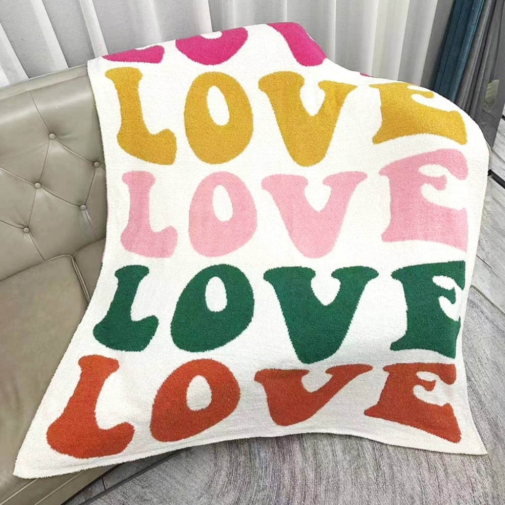 MultiColored LOVE Patterned Blanket Design Reversible Throw Gift Repeat Word